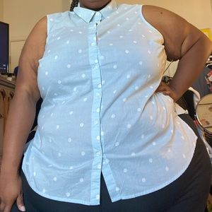 Polka Dot Sleeveless Button Up Top